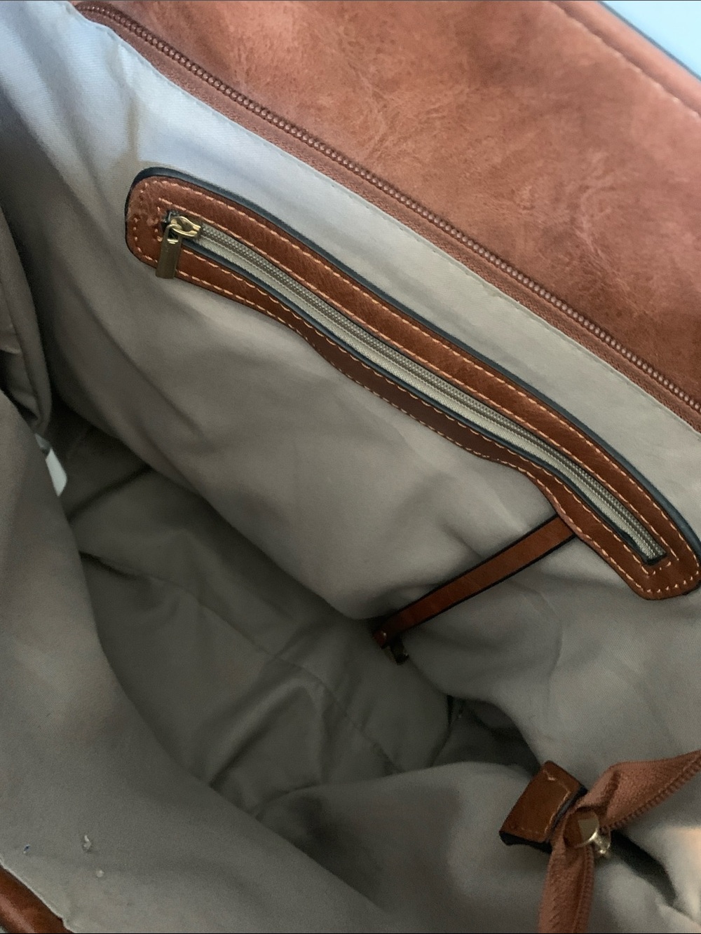 Brown Shoulder Bucket Bag with Brown Leather Trim and gold hardware - Picture 3 of 9